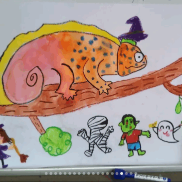 親子おえかき部10月(桑名)「カメレオン」